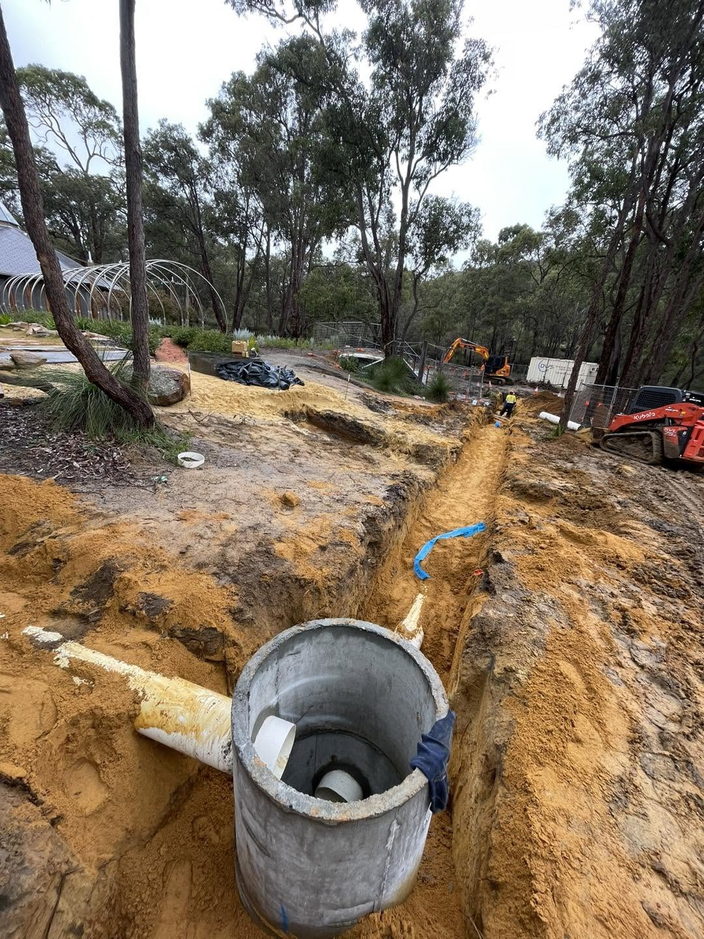 Stormwater drainage pit and soakwell being installed on a Perth Hills site