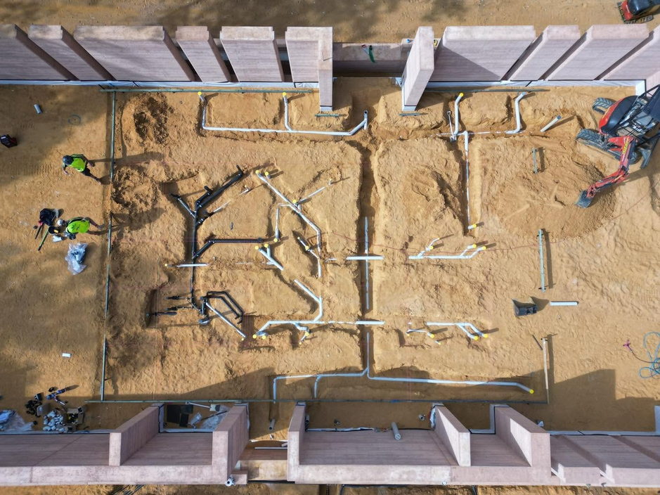 Leach drain and septic system prelay from above on a Perth Hills block